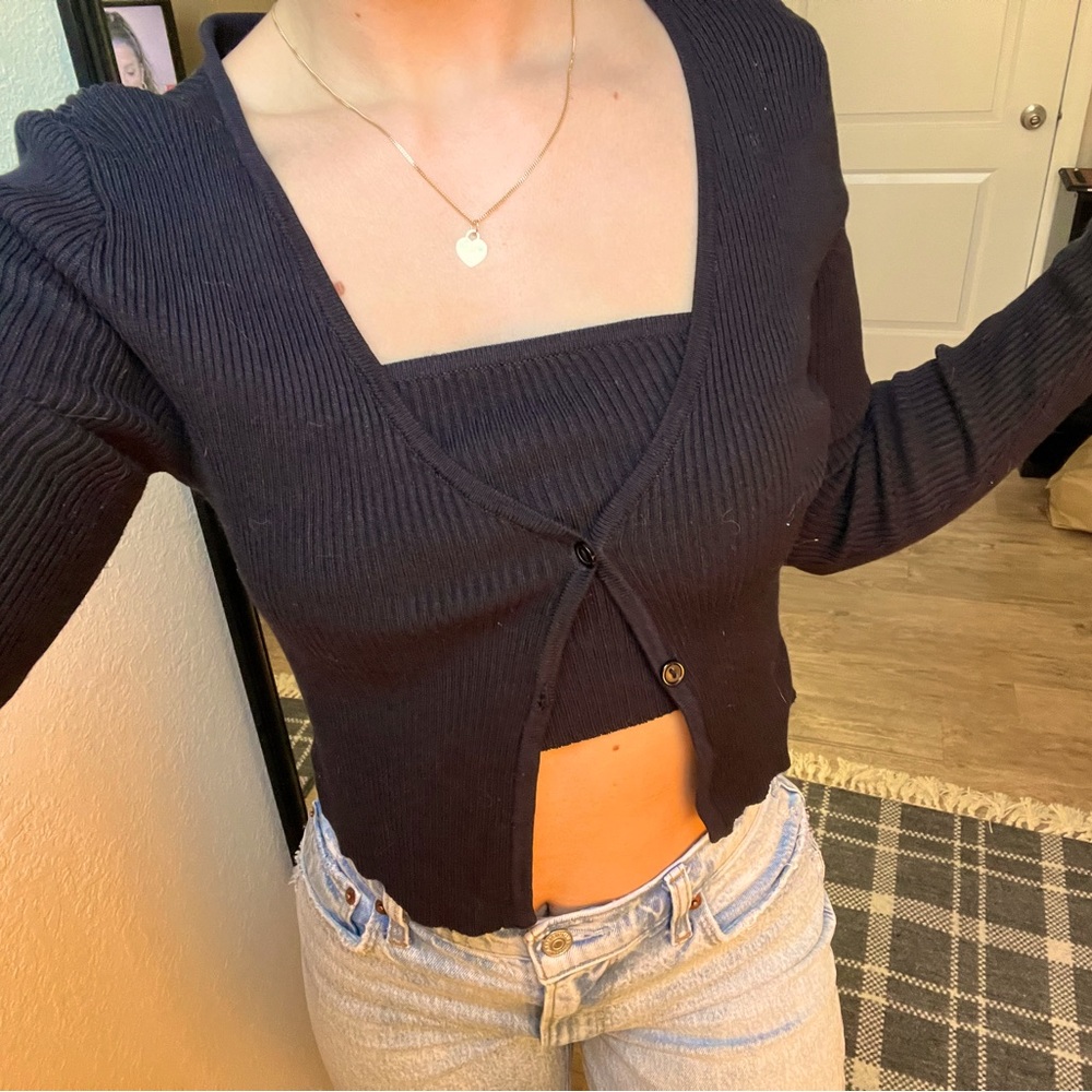 Cropped Two Piece Sweater Set